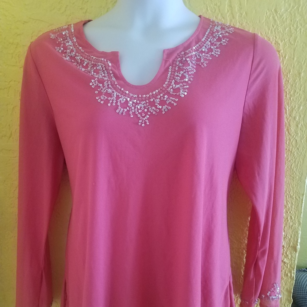 Romantic Sheer Beaded Neck Shirt PLUS Sz 1X 18 20